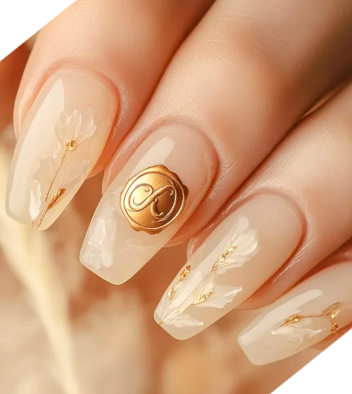 trinity nail lounge, gold beige manicure design